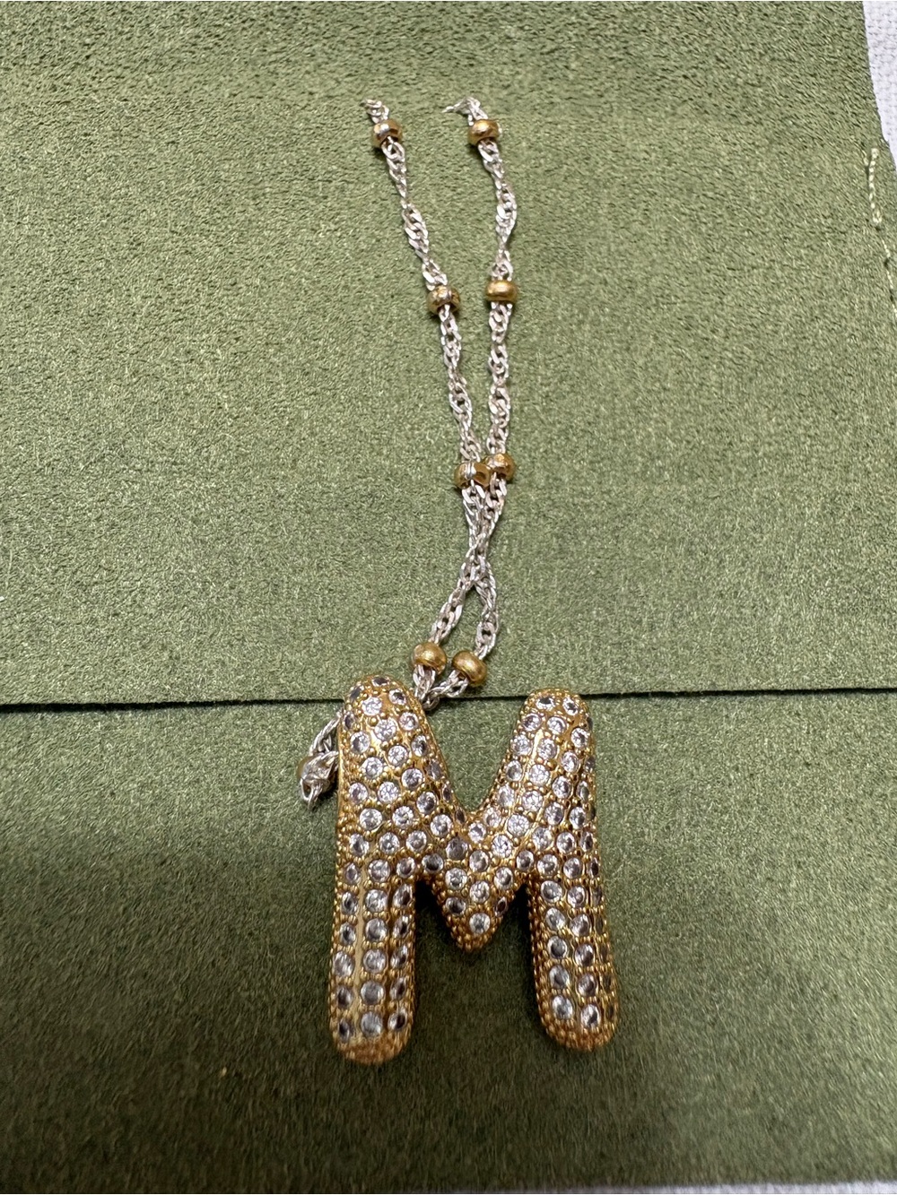 Unbranded Pave Bubble Initial “M” Pendent on Freida Rothman 2-tone Chain (18”)